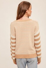 Chenille Stripe Cable Knit Sweater - Dusty Appricot