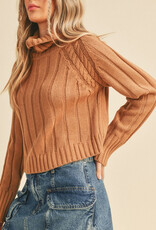 Cable Knit Turtleneck Sweater - Beige/Taupe
