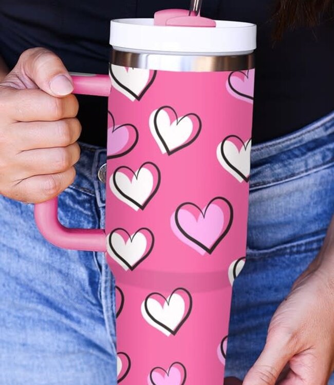 Red Hearts on Pink Tumbler