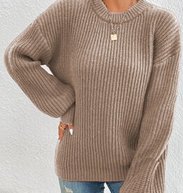 Feminine Touch Ribbed Pullover Sweater - Khaki