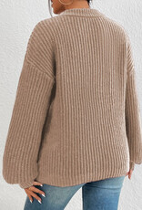 Feminine Touch Ribbed Pullover Sweater - Khaki