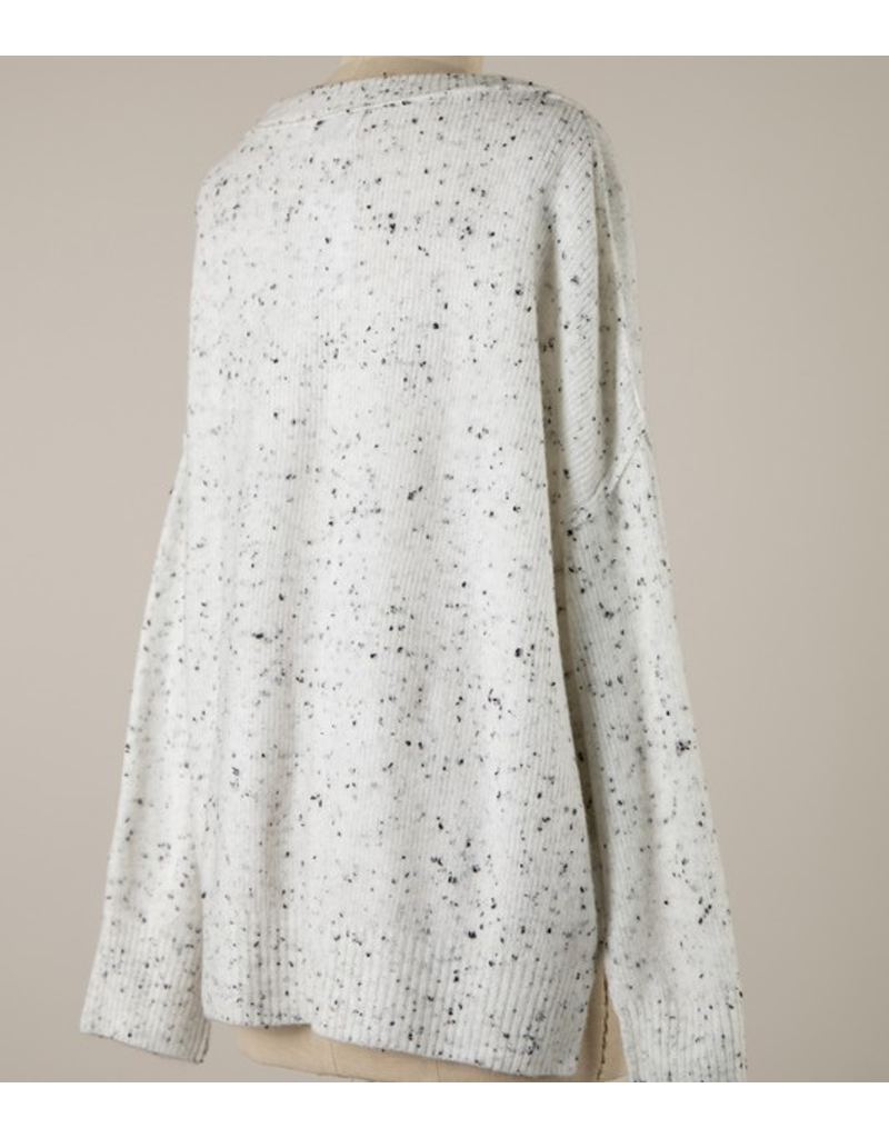 Speckled Ribbed Knit Sweater - Ivory