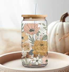 16 oz Glass Can - Fall Floral
