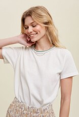 Knit Top With Color Contrast Ribbed Band - Ivory