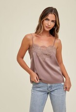 Satin Cami With Lace Trim Detail - Midnight