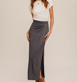 Lurex Jersey Slit Hem Maxi Skirt - Navy