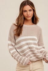 Round Neck Striped Knit Sweater - Taupe