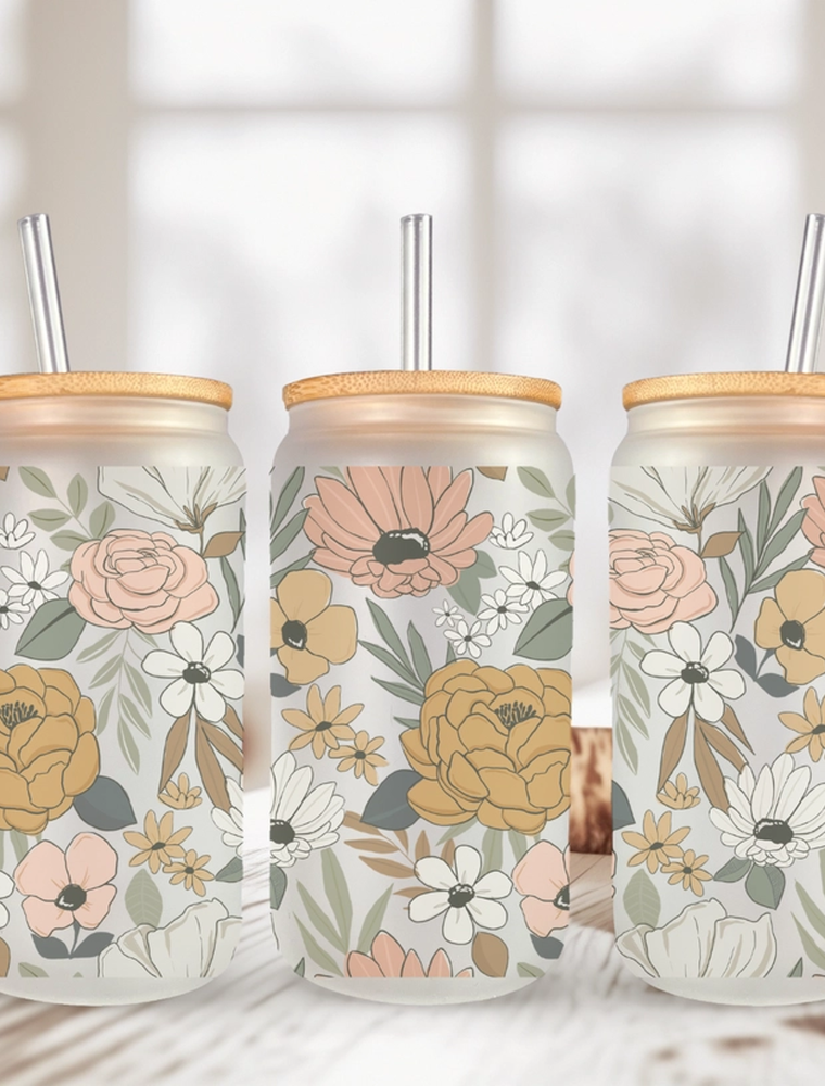 16 oz Glass Can - Fall Floral