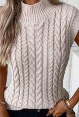 Ribbed Knit Sweater Vest - Beige