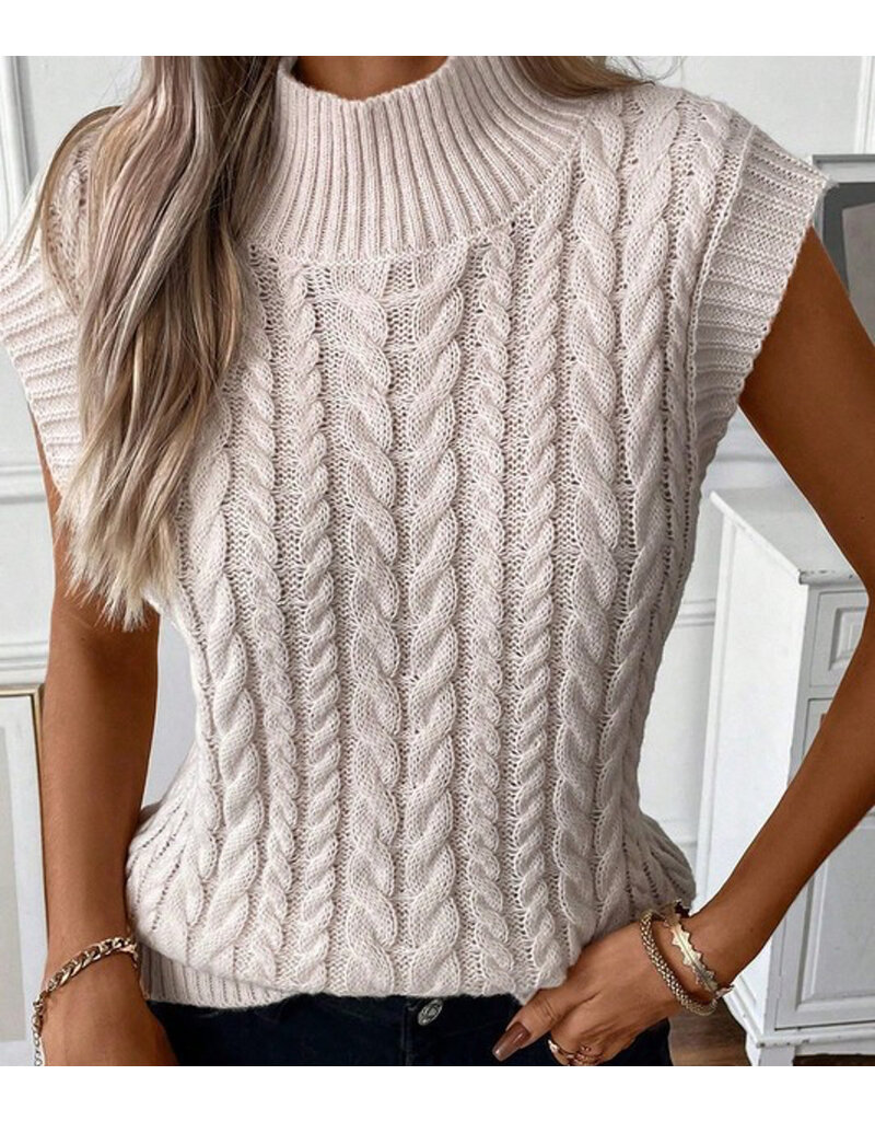 Ribbed Knit Sweater Vest - Beige