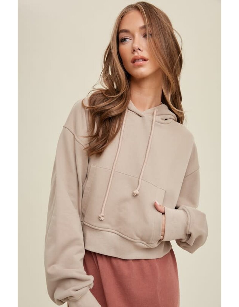 Relaxed Crop Hooded Sweatshirt - Taupe