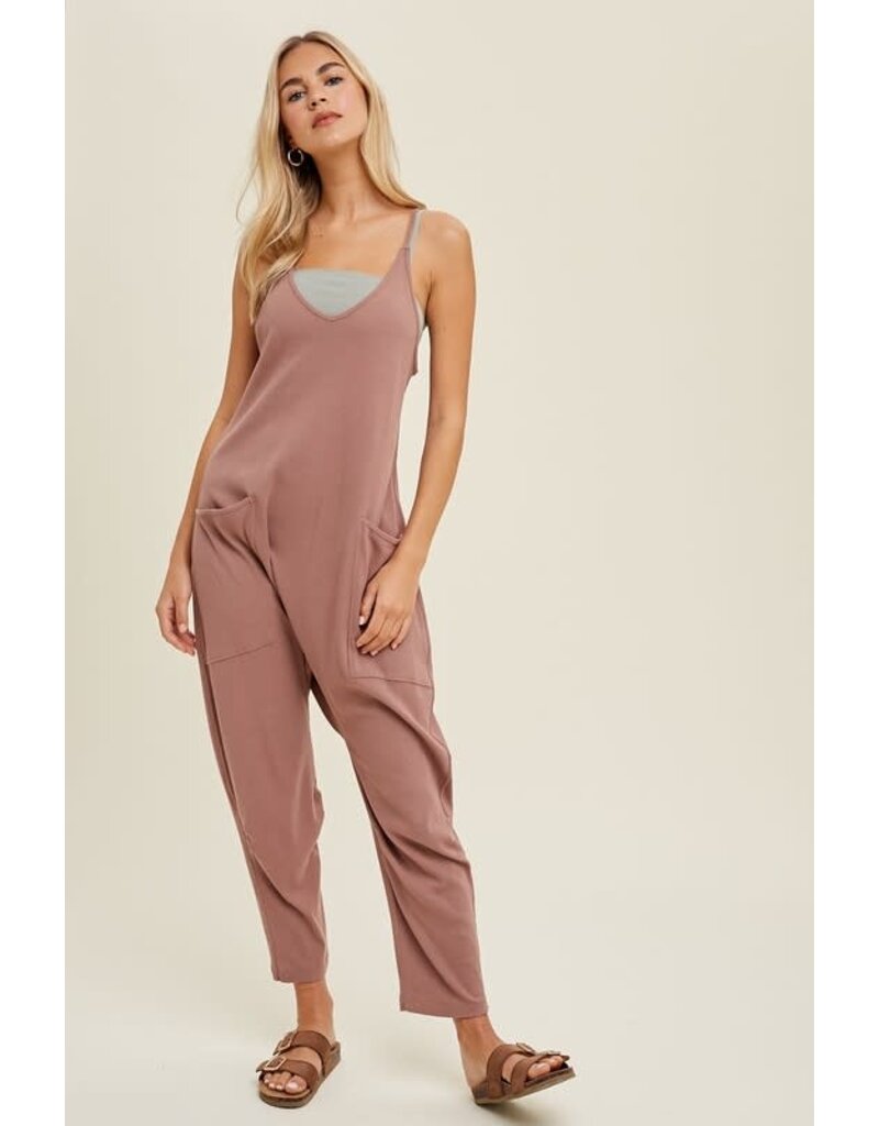 Ribbed Knit Jumpsuit With Pockets - Woodrose