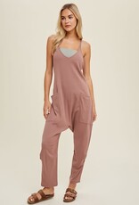 Ribbed Knit Jumpsuit With Pockets - Woodrose