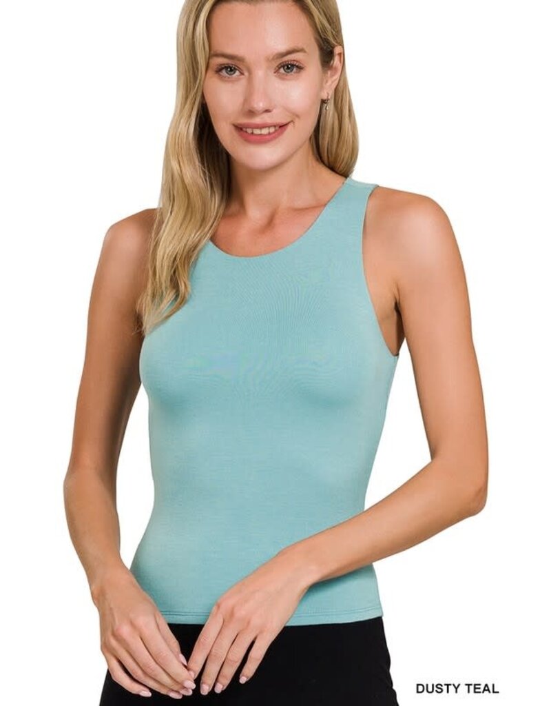Double Layered Round Neck Tank Top - Dusty Teal