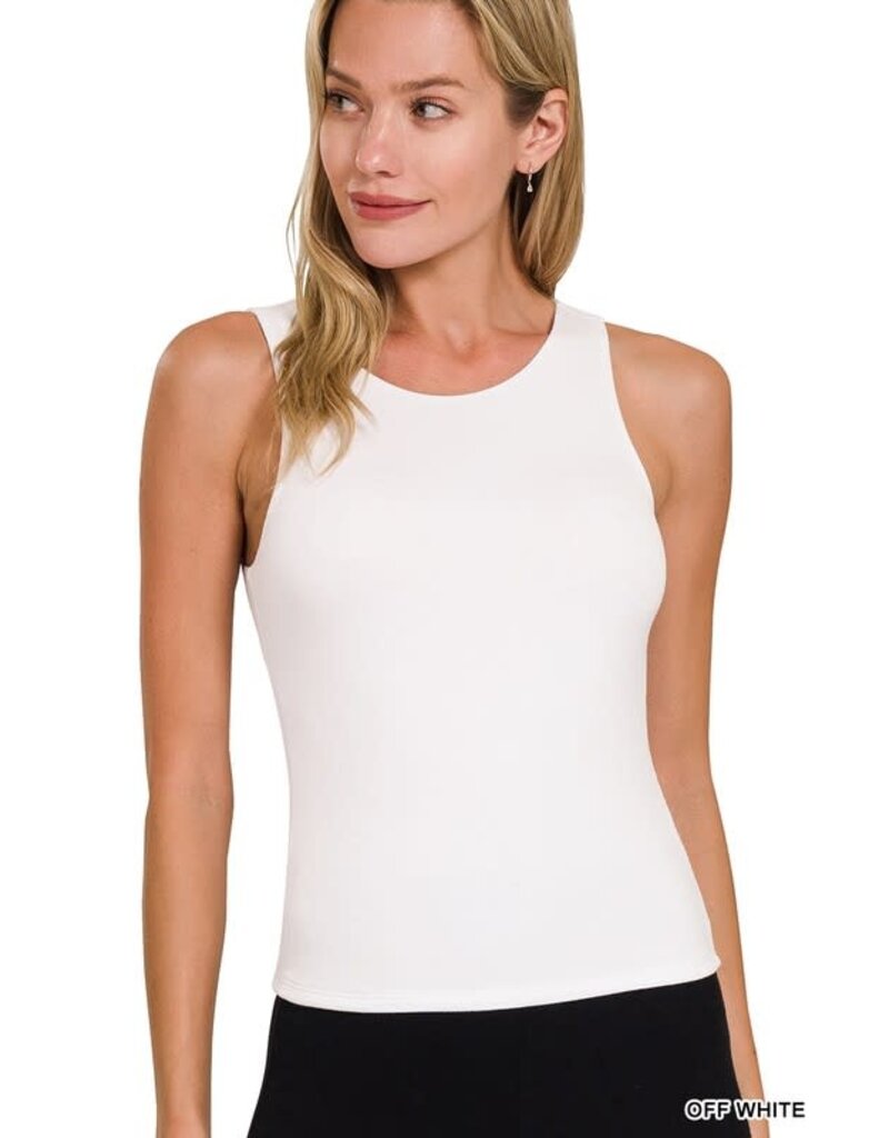 Double Layered Round Neck Tank Top - Off White