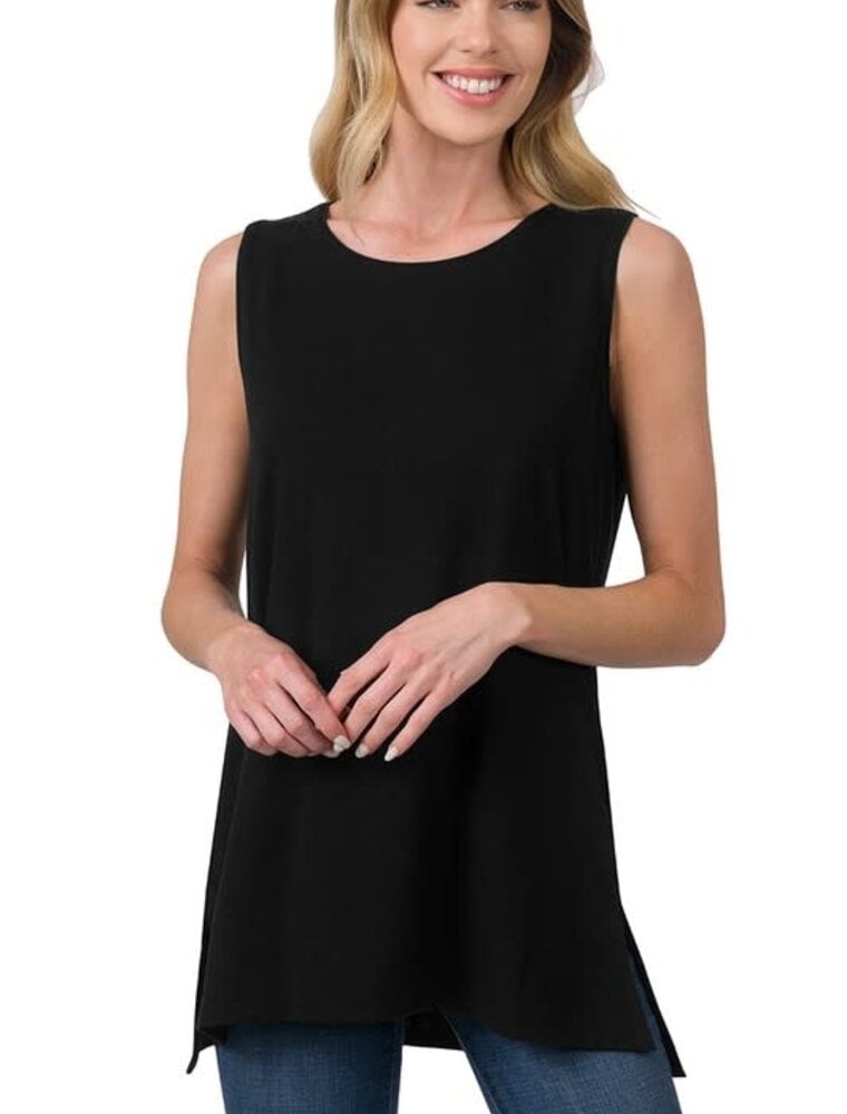 Sleeveless Round Neck Top - Black