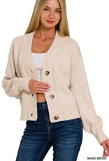 Melange Button Front Sweater Cardigan - Sand Biege