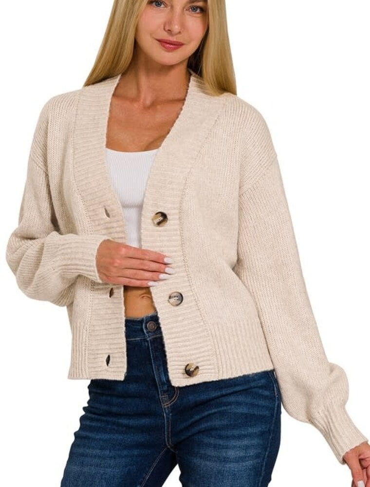 Melange Button Front Sweater Cardigan - Sand Biege