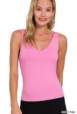 Double Layered V-Neck Tank Top - Candy Pink