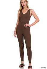 Ribbed Sports Bodysuit - Brown