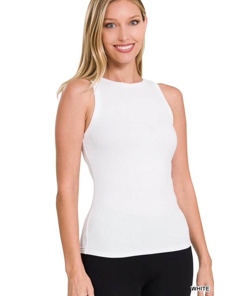 Soft Ribbed Crew Neck Tank Top - White