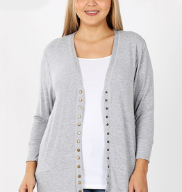 Snap Cardigan 3/4 Sleeve - Heather Grey