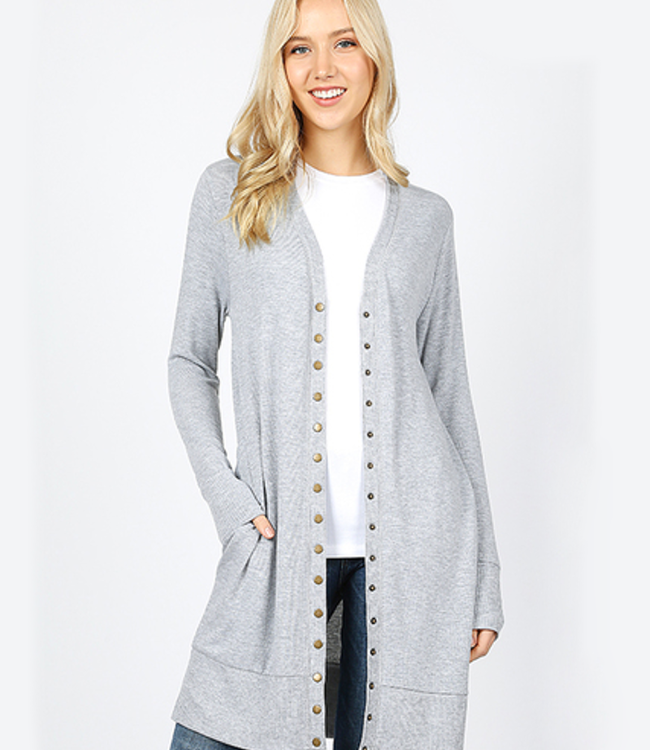 Full Sleeve Long Snap Cardigan Heather Grey Boutique 23