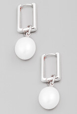 Pearl Charm Rectangle Hoop Earrings