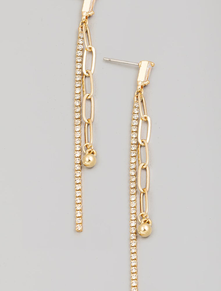 Rhinestone Oval Chain Dangle Earrings