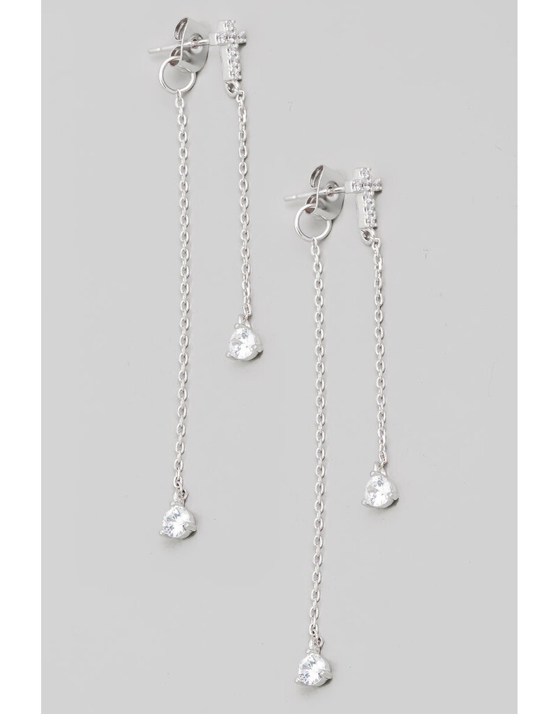 Pave Cross Charm Chain Dangle Earrings