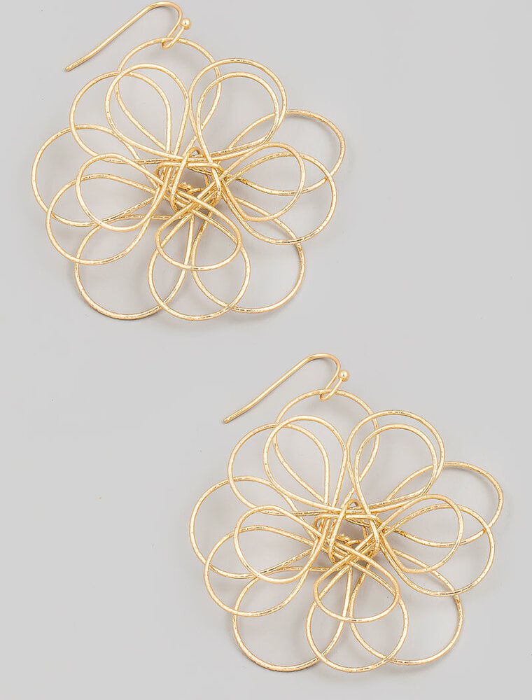 Textured Metallic Flower Dangle Earrings