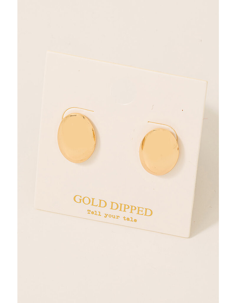 Gold Dipped Oval Disc Stud Earrings