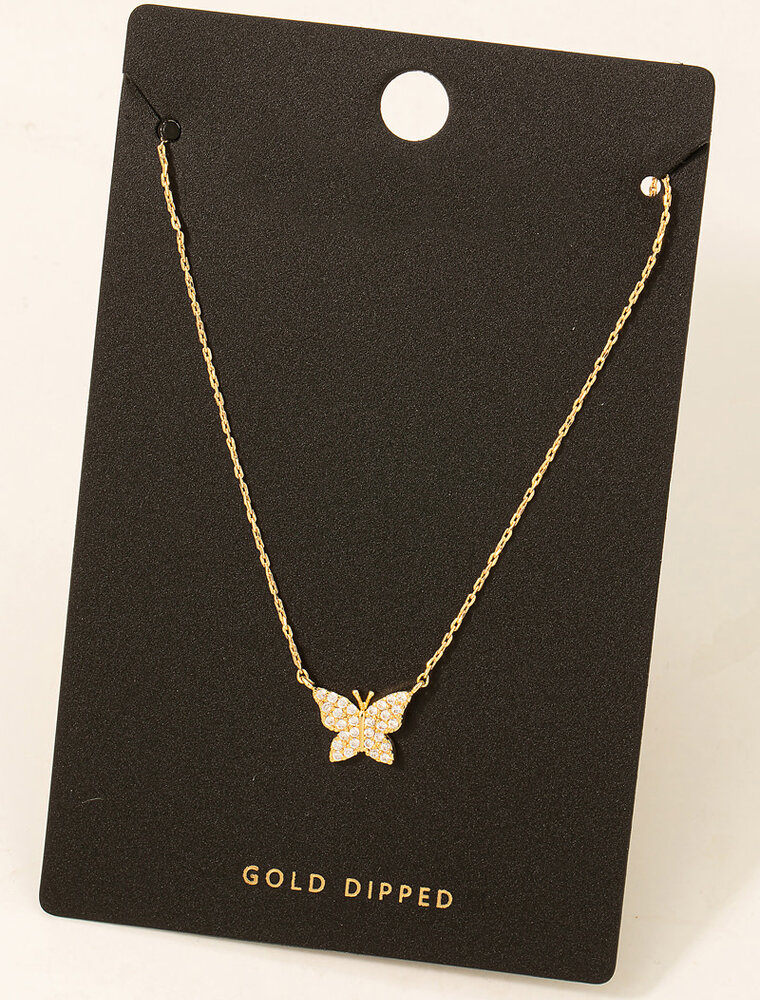 Gold Dipped Pave Butterfly Necklace