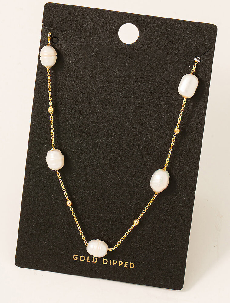 Gold Dipped Pearl Beaded Station Necklace