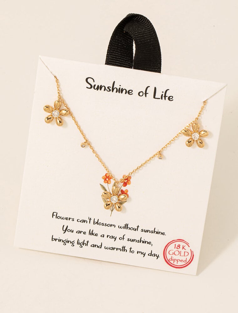 Gold Dipped Studded Flower Charms Necklace