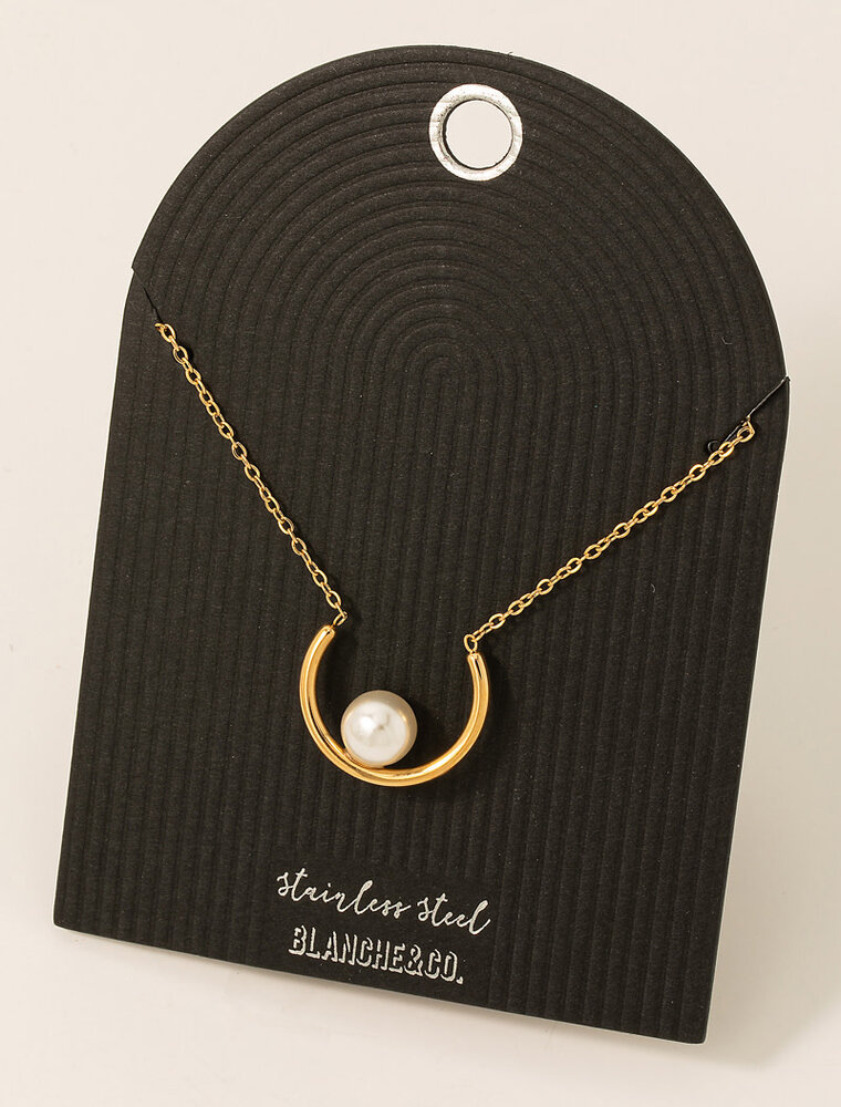 Stainless Steel Hoop And Pearl Necklace