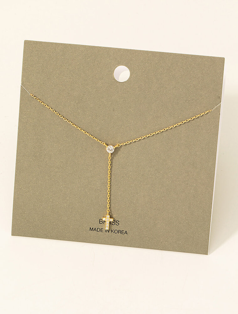 Pave Cross And Stud Y Chain Necklace