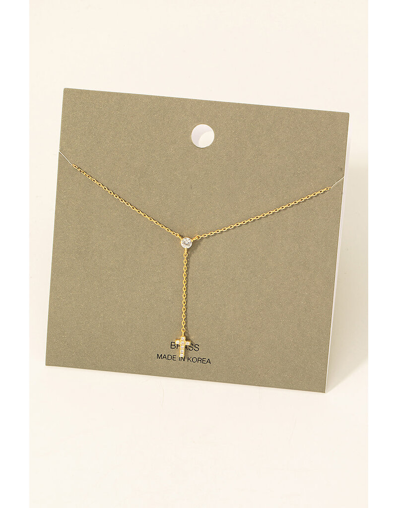 Pave Cross And Stud Y Chain Necklace