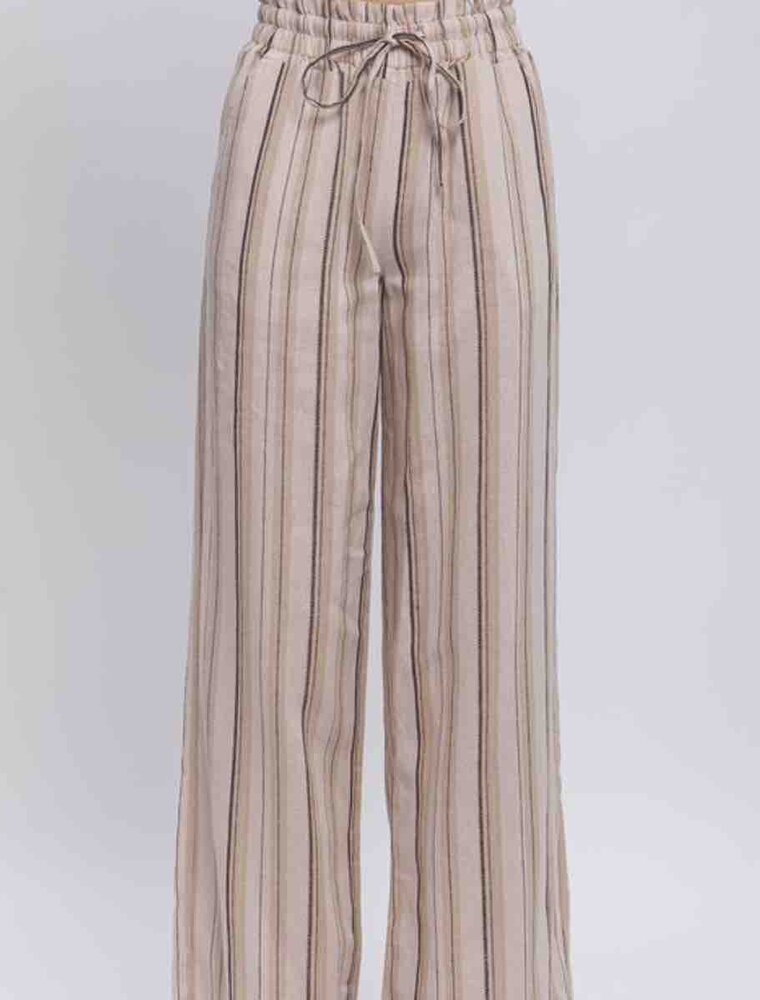 Linen Striped Pants - Mocha