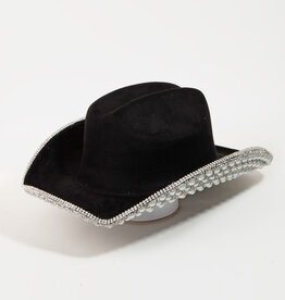 Pave Rhinestone Pearl Trim Cowboy Hat