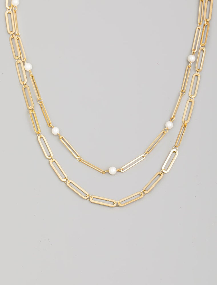 Pearl Beads And Chain Necklace