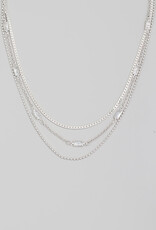 Rectangle Rhinestones Layered Chains Necklace