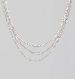 Rectangle Rhinestones Layered Chains Necklace