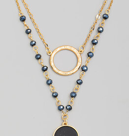 Hoop And Stone Disc Layered Necklace