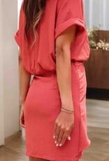 Pleated Wrap Mini Dress - Bright Red
