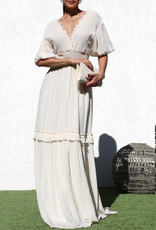 Smocked Woven Maxi Dress - Taupe