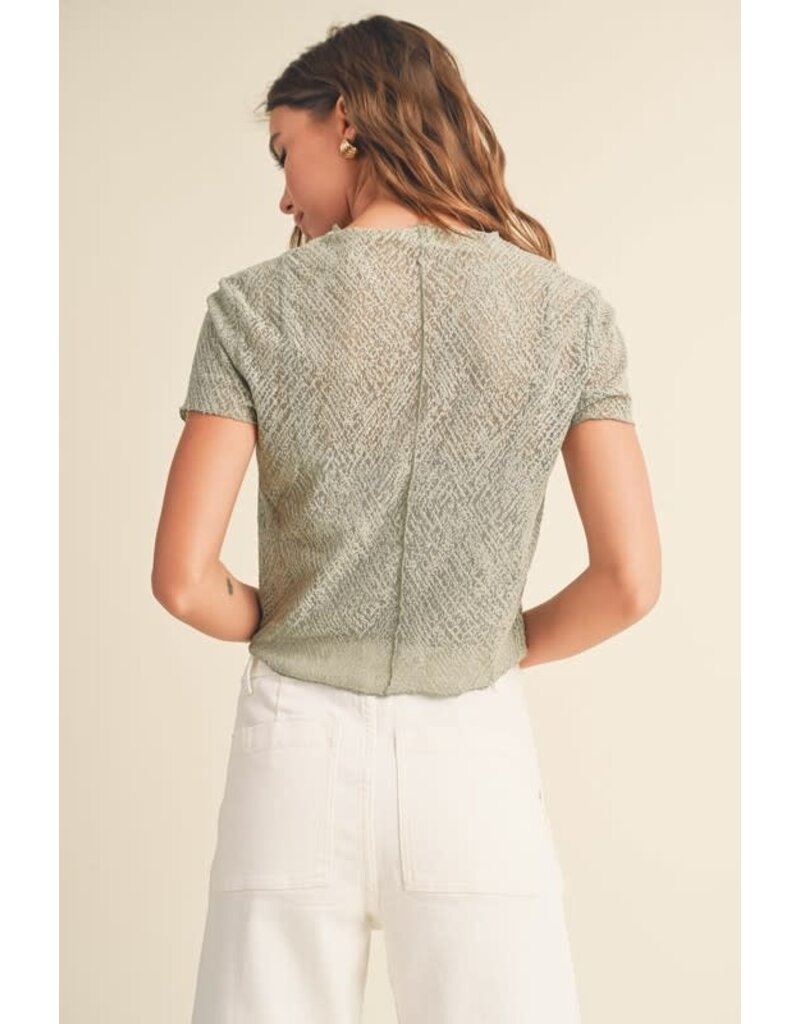 Patterned Fabric Top With Tank Top - Sage