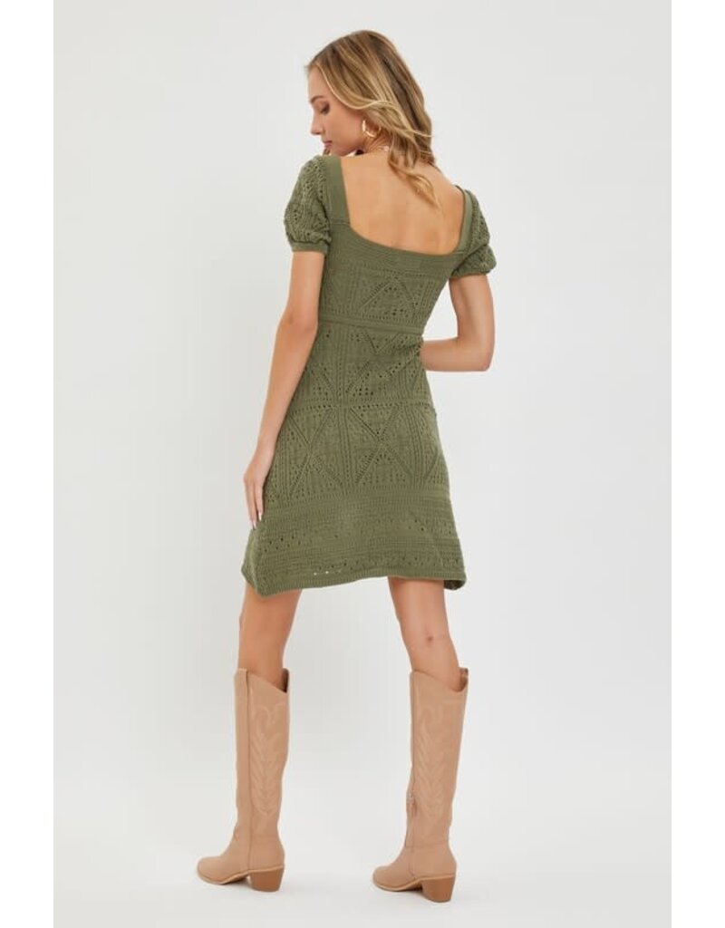 Crochet Short Knit Dress - Olive