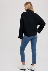 Ribbed Turtleneck Knit Sweater - Black