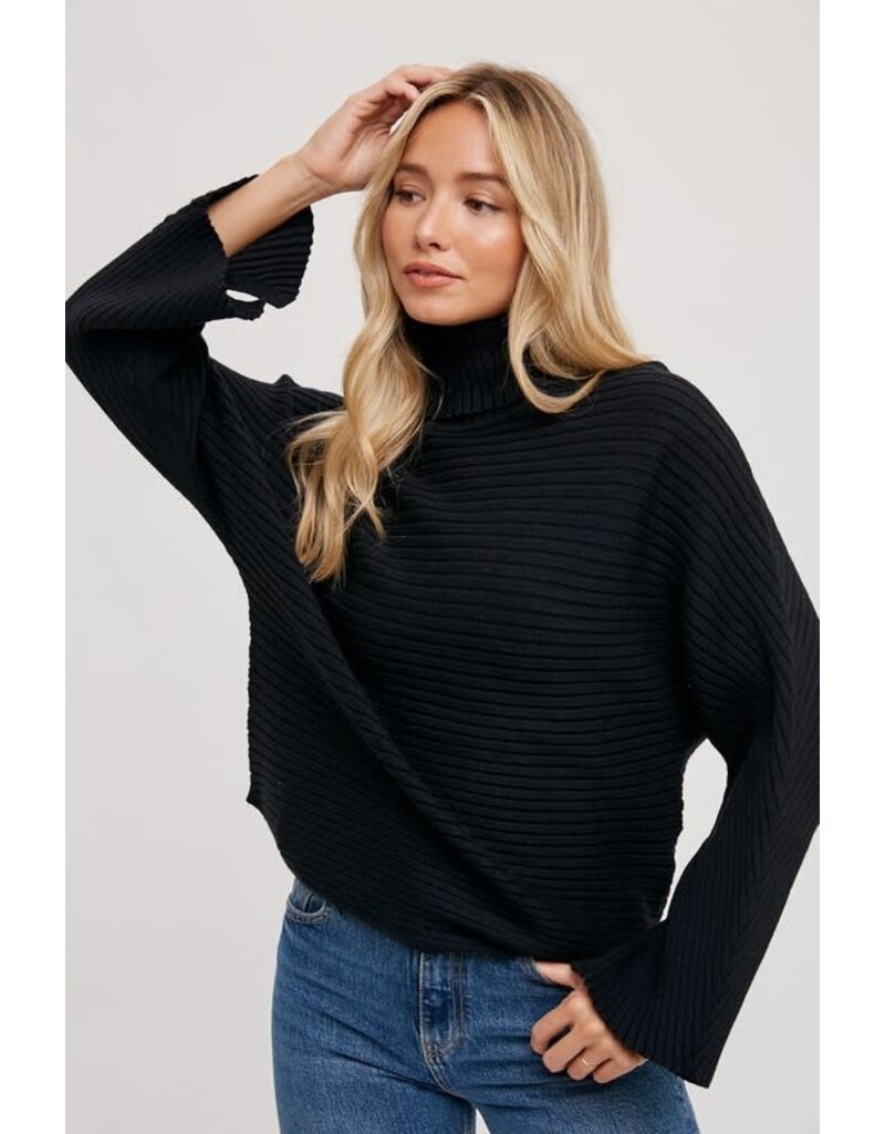 Ribbed Turtleneck Knit Sweater - Black